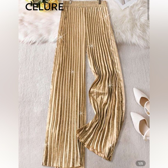 Celure Pants - Elegant Gold Pleated Pants